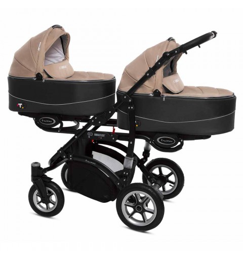 Babyactive Twinni Black - wózek wielofunkcyjny, zestaw 2w1 z opcją 3w1 i 4w1 | 12 Beige